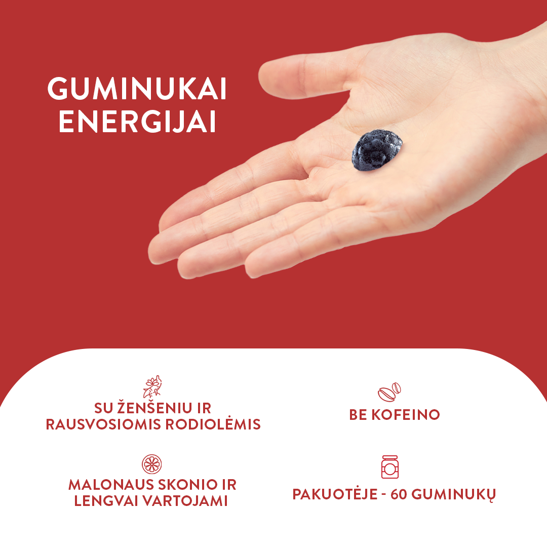 Guminukai energijai be kofeino (60 guminukų)