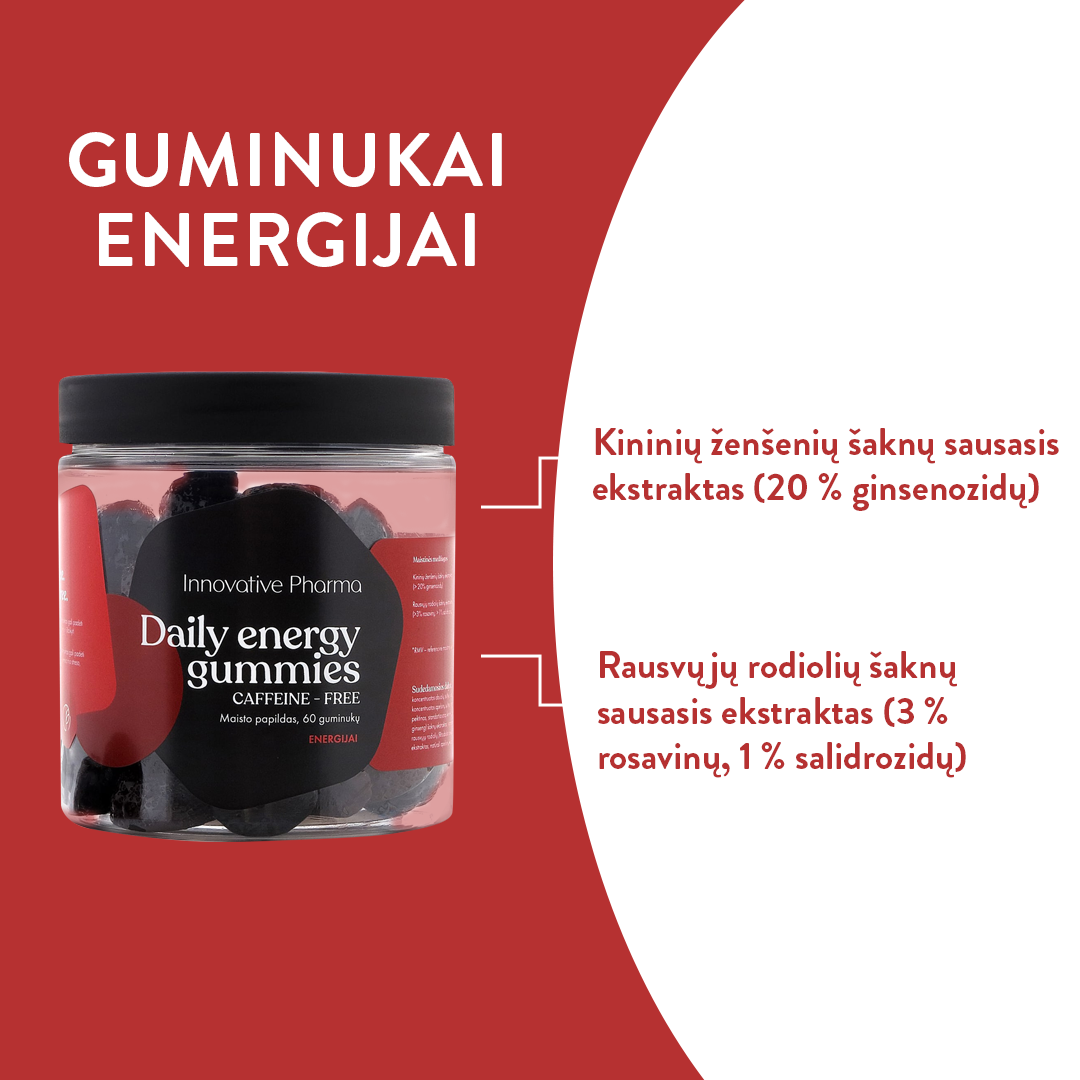 Guminukai energijai be kofeino (60 guminukų)