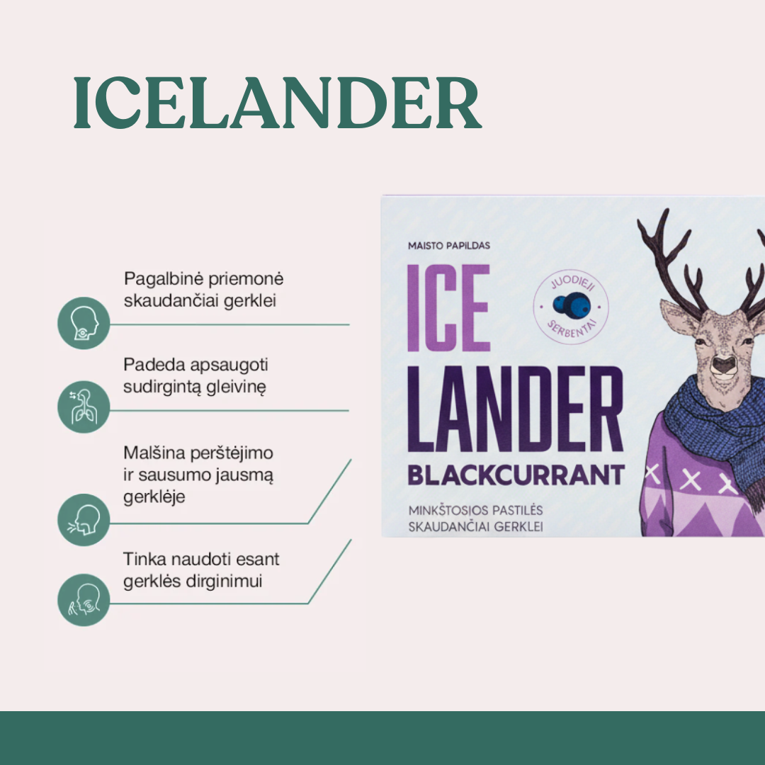 Icelander pastilės juodųjų serbentų skonio (16 vnt.)