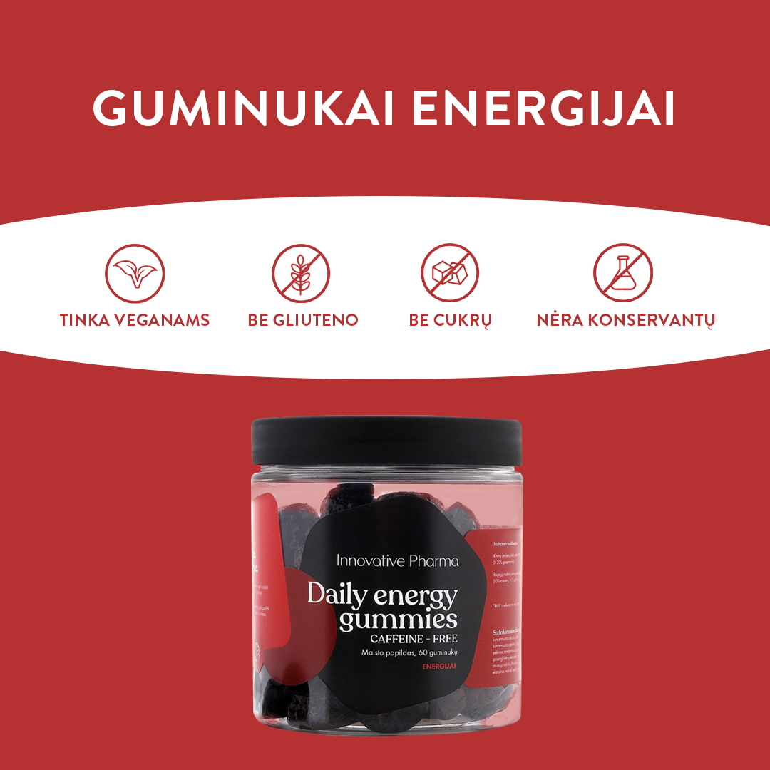 Guminukai energijai be kofeino (60 guminukų)
