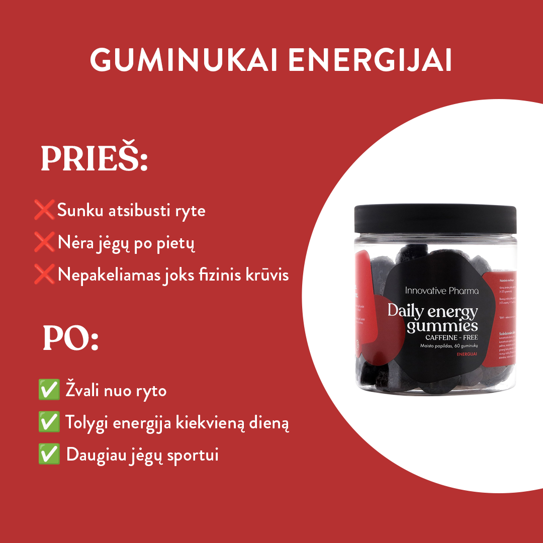 Guminukai energijai be kofeino (60 guminukų)