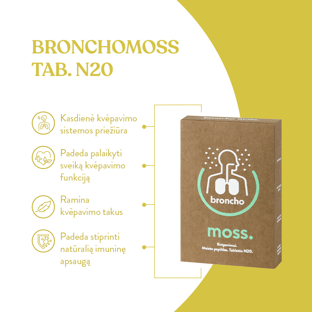 BronchoMoss tabletės kvėpavimo takams (20 vnt.)