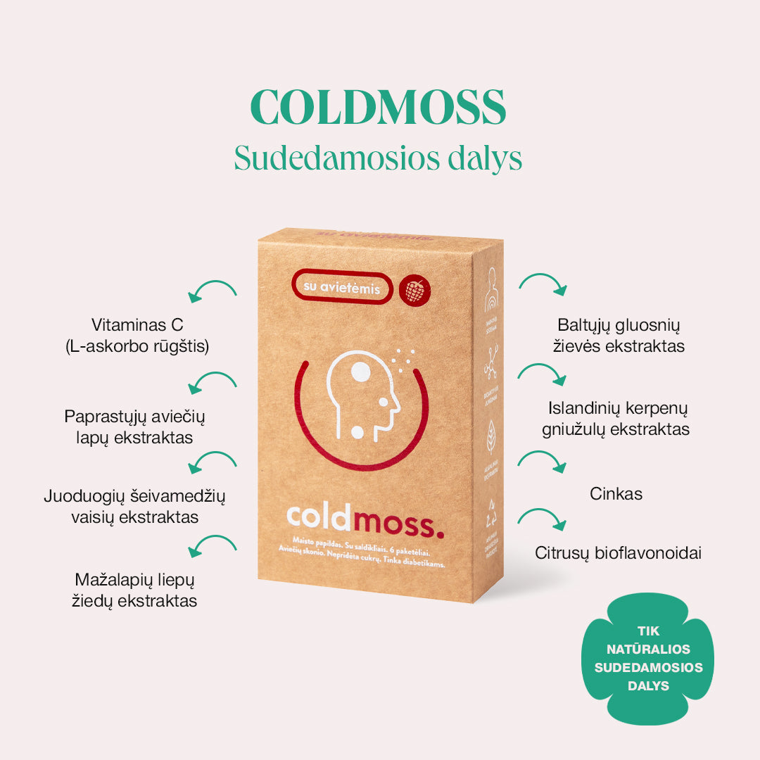 ColdMoss paketėliai su avietėmis ir vitaminu C (6vnt.)