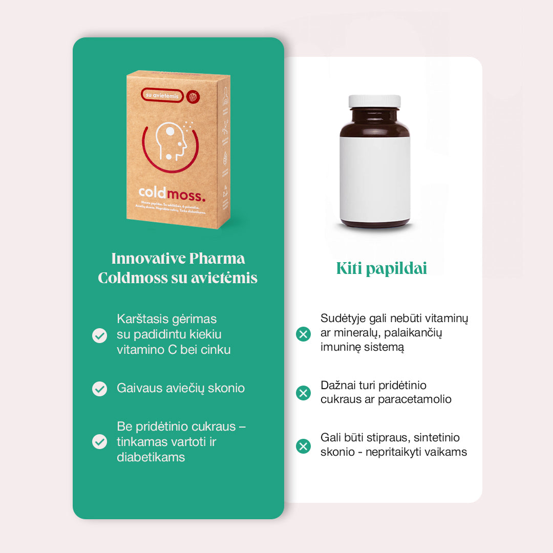 ColdMoss paketėliai su avietėmis ir vitaminu C (6vnt.)