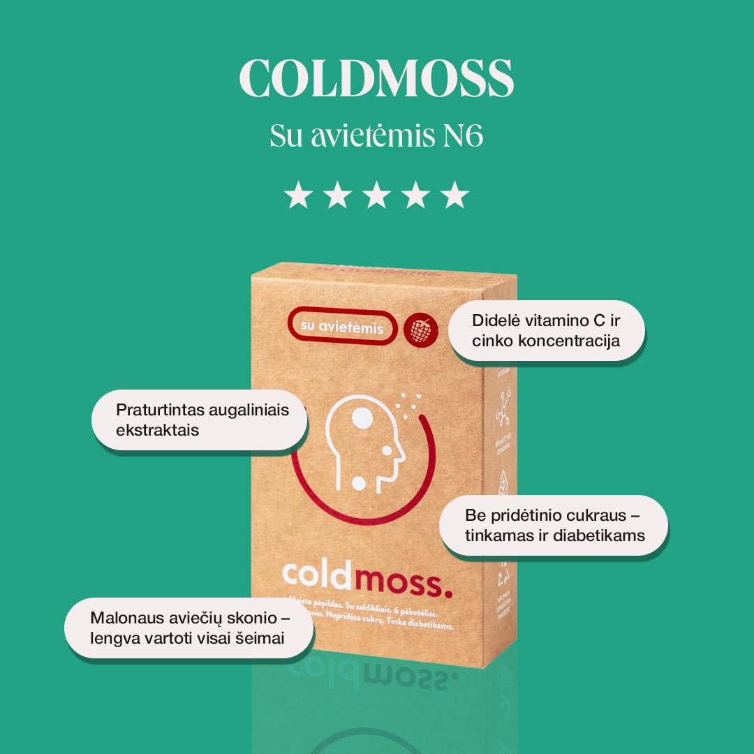 ColdMoss paketėliai su avietėmis ir vitaminu C (6vnt.)