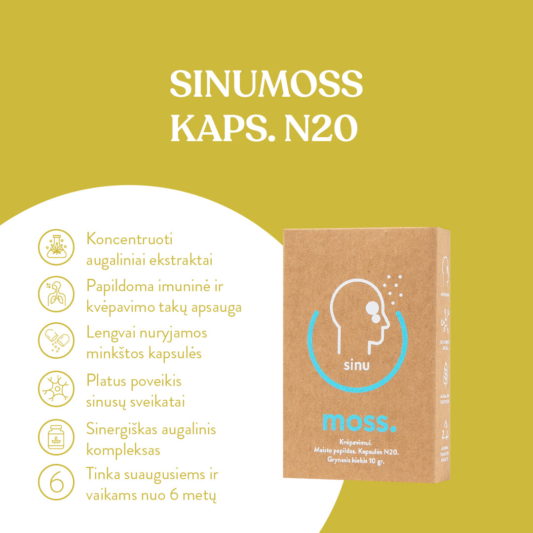 SinuMoss kapsulės kvėpavimo takams (20 vnt.)