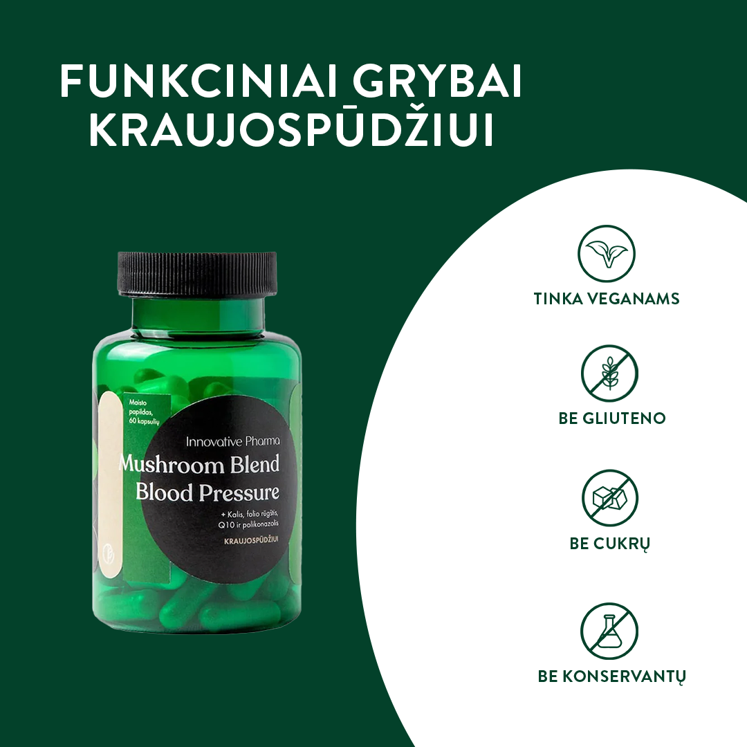 Funkcinių grybų mišinys KRAUJOSPŪDŽIUI (60 kaps.)