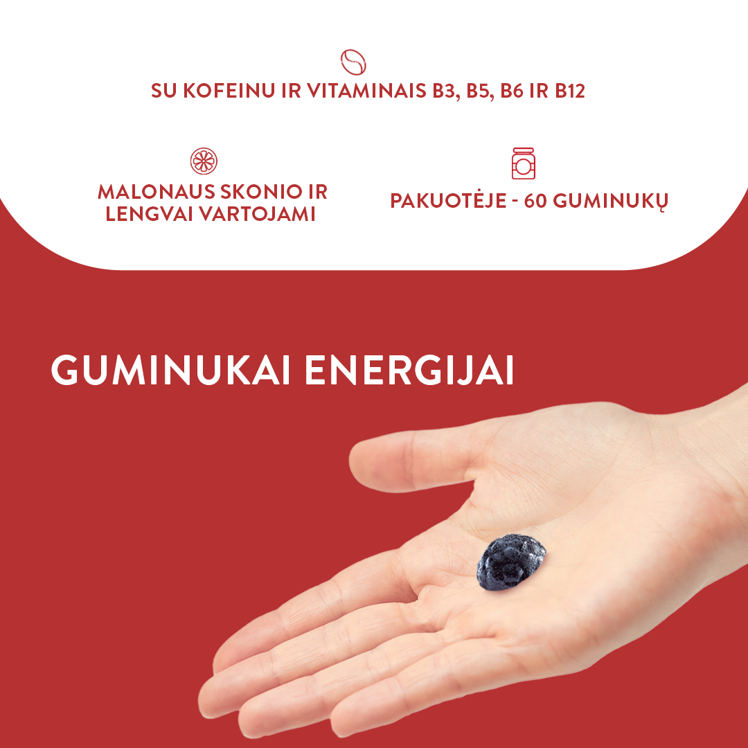 Guminukai energijai su kofeinu (60 guminukų)