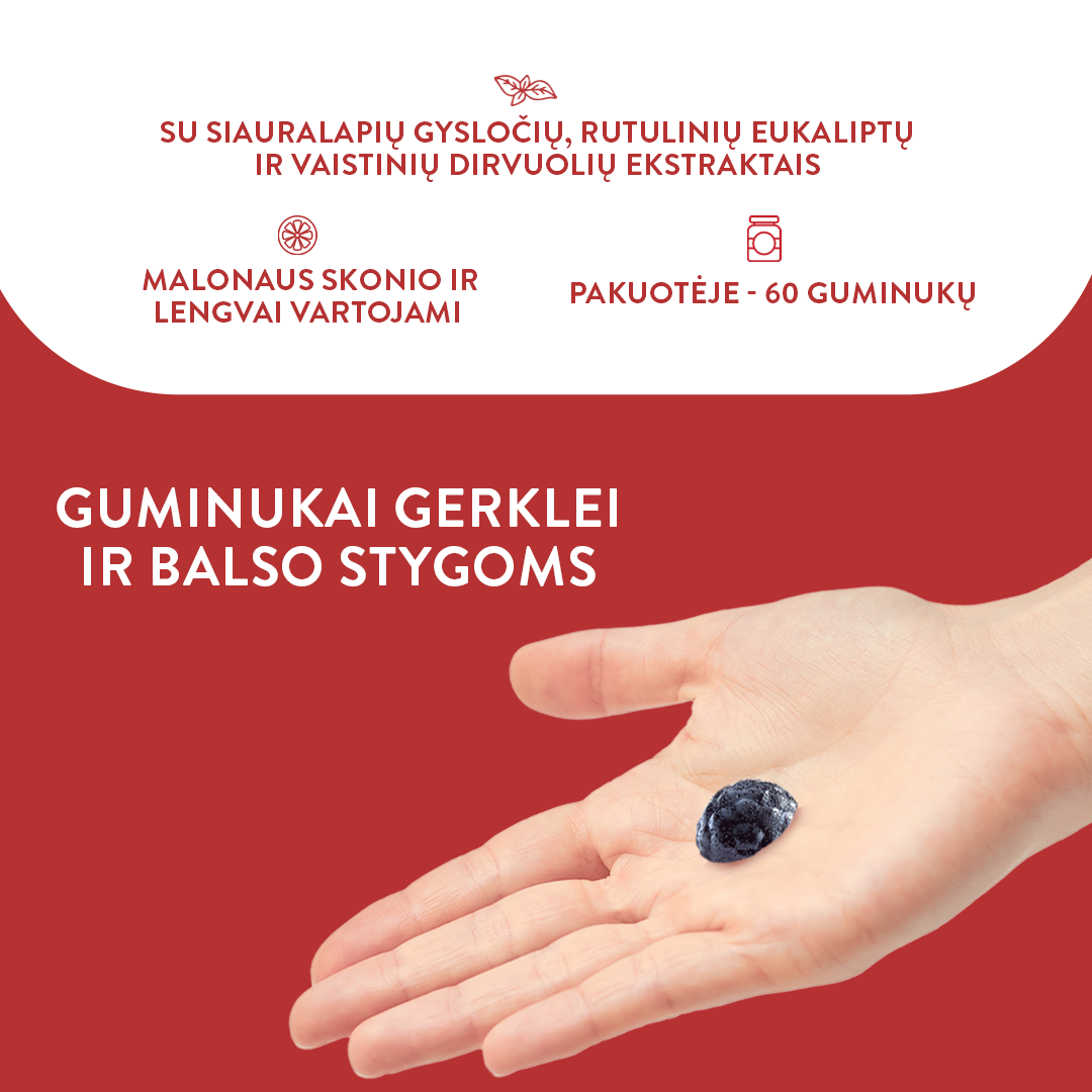 Guminukai gerklei ir balso stygoms (60 guminukų)