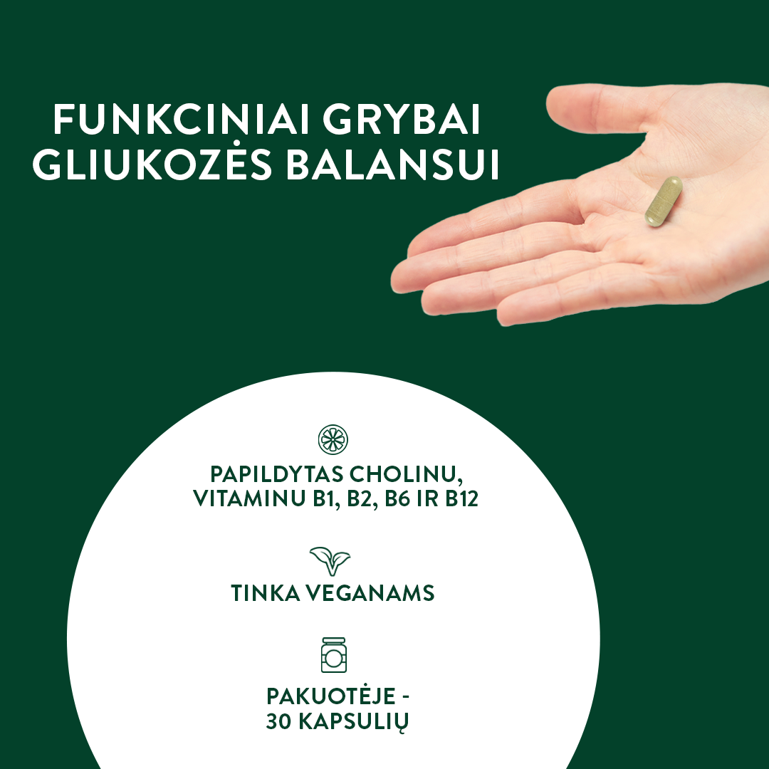 Funkcinių grybų mišinys GLIUKOZĖS BALANSUI (30 kaps.)