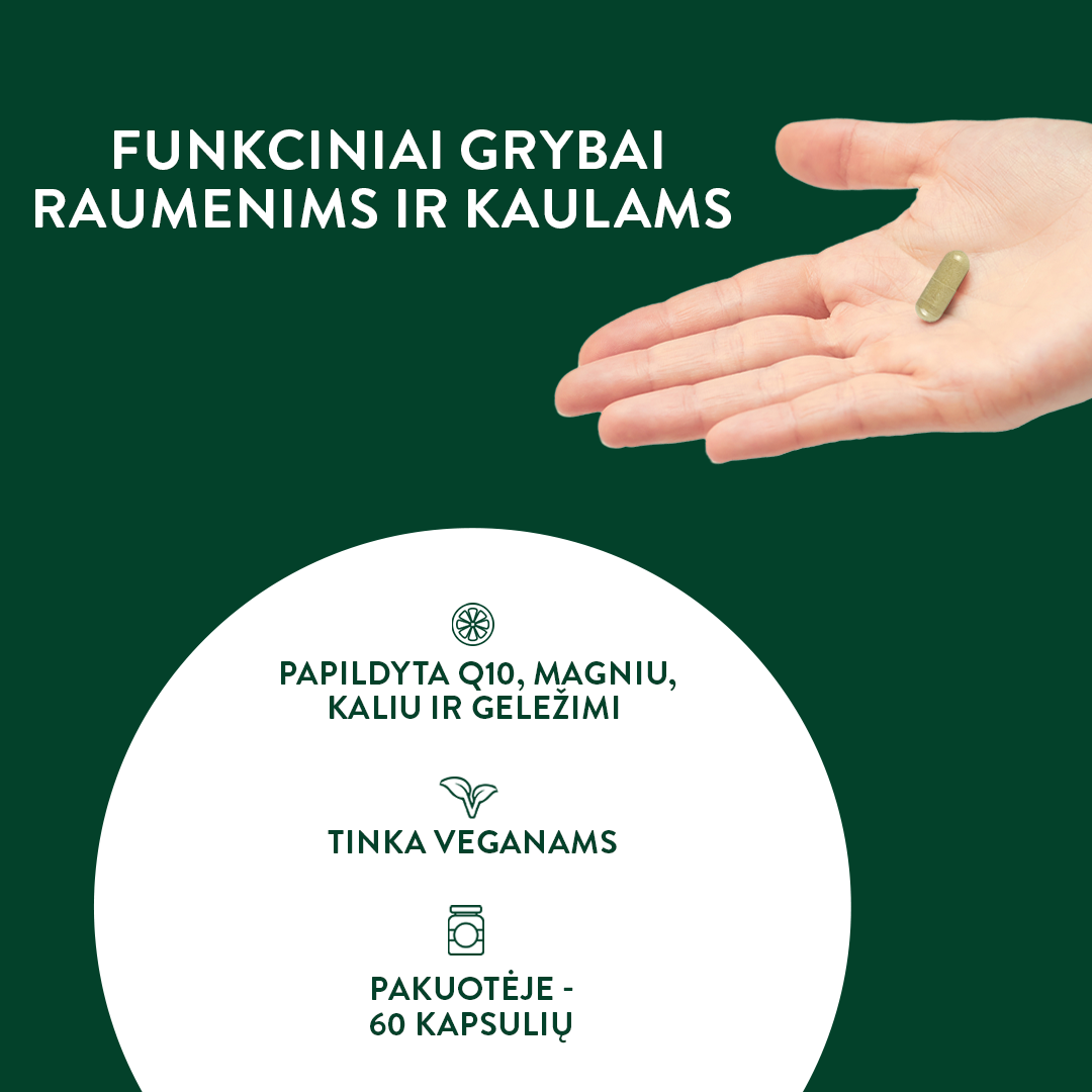 Funkcinių grybų mišinys RAUMENIMS IR KAULAMS (60 kaps.)