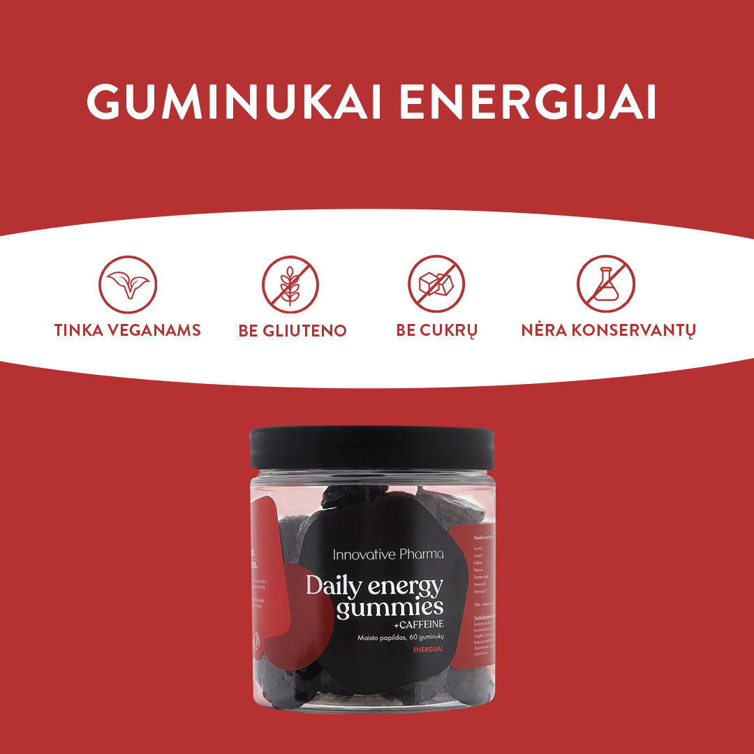 Guminukai energijai su kofeinu (60 guminukų)