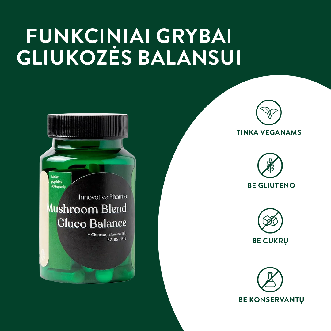 Funkcinių grybų mišinys GLIUKOZĖS BALANSUI (30 kaps.)