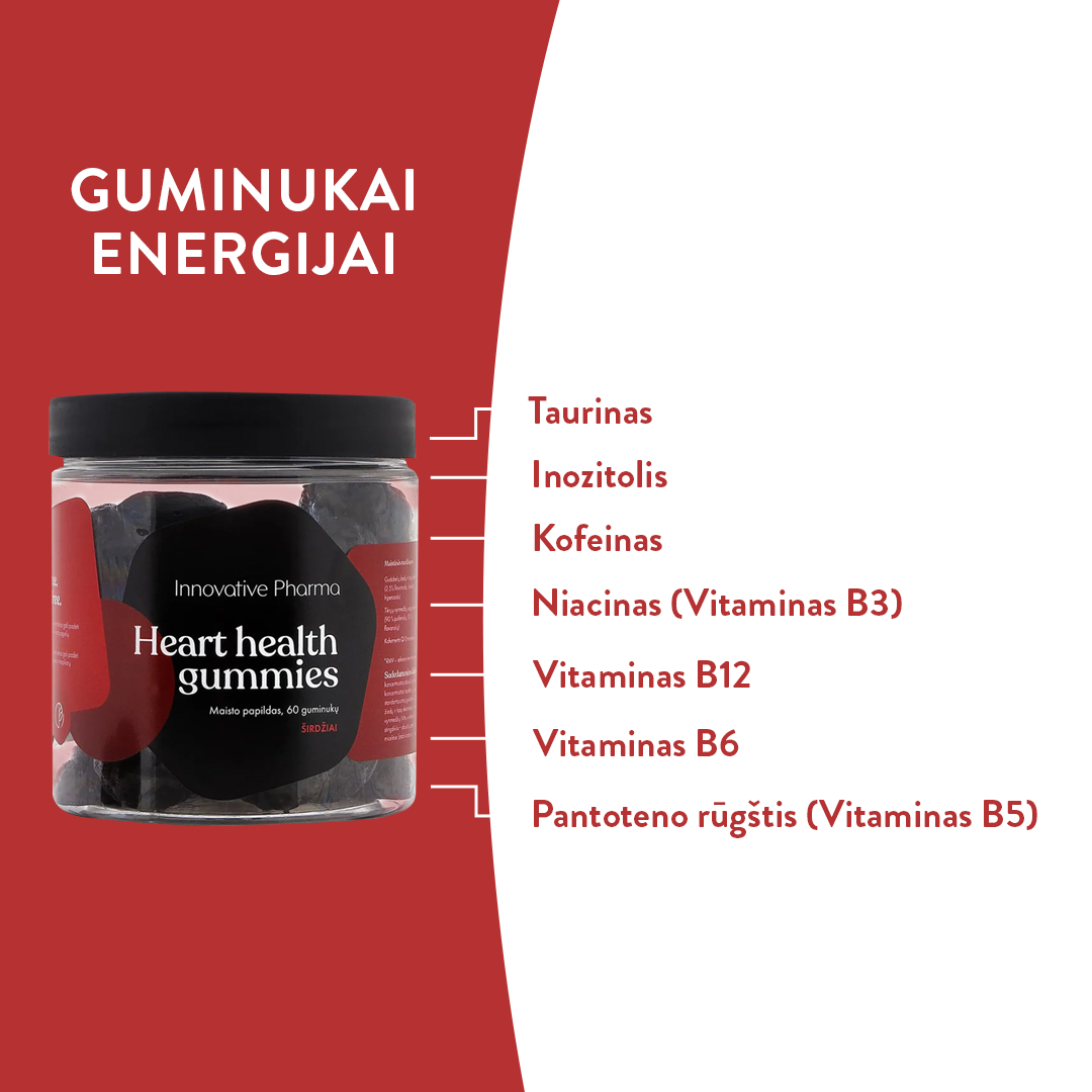 Guminukai energijai su kofeinu (60 guminukų)