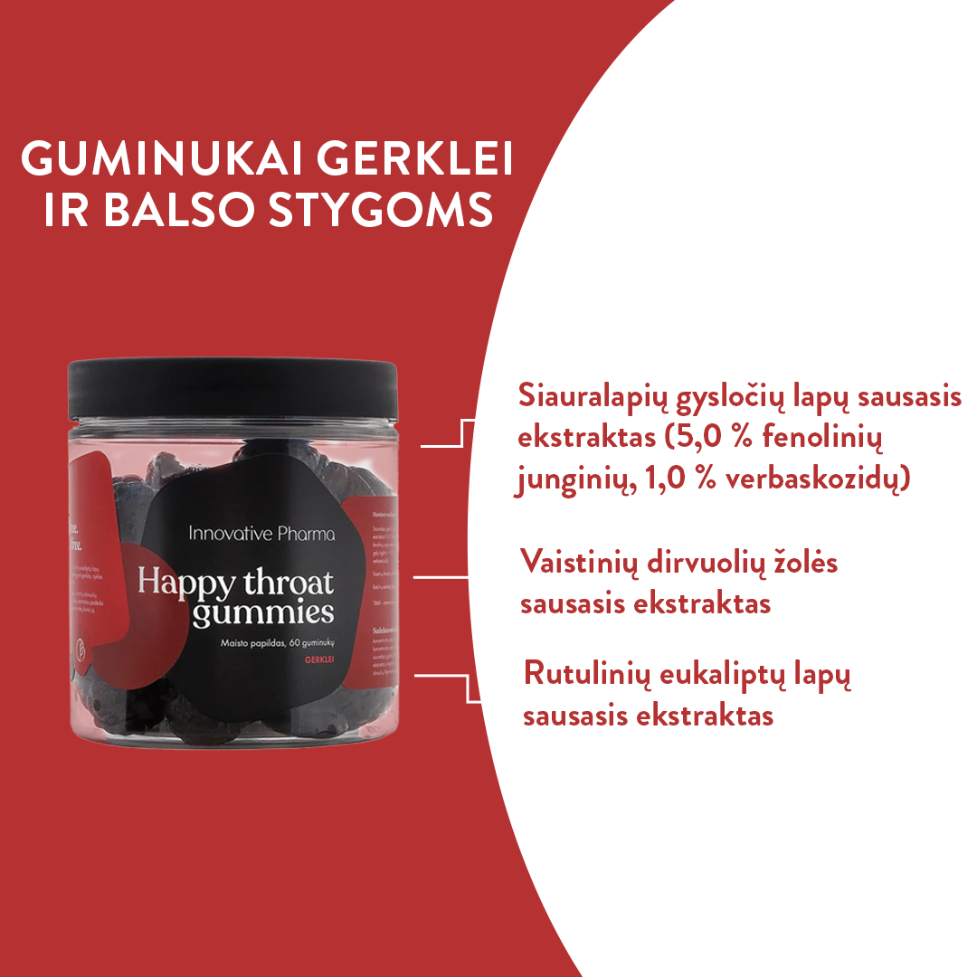 Guminukai gerklei ir balso stygoms (60 guminukų)