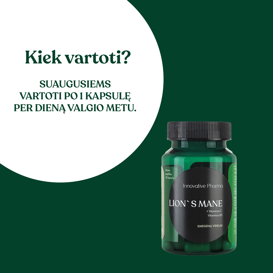 LION`S MANE kapsulės smegenų veiklai