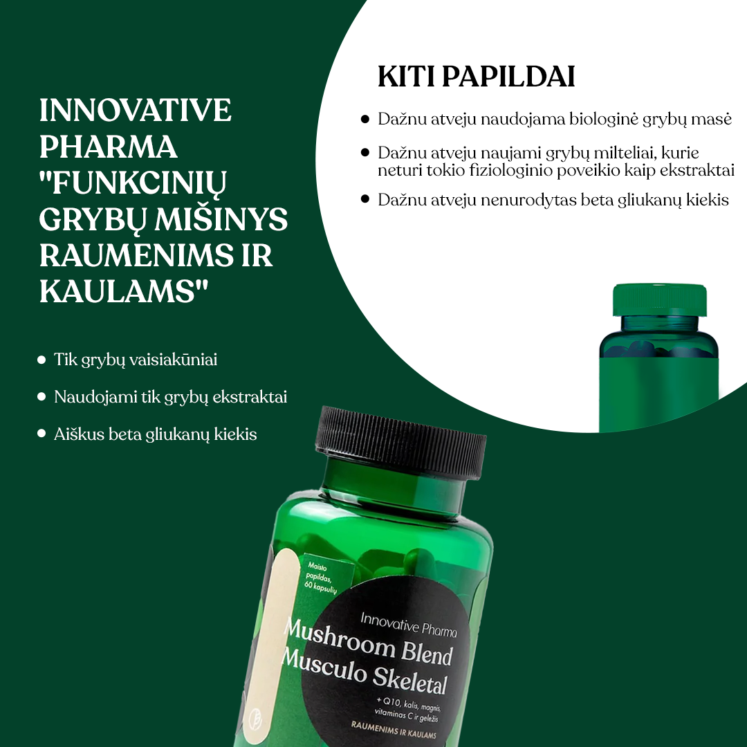 Funkcinių grybų mišinys RAUMENIMS IR KAULAMS (60 kaps.)