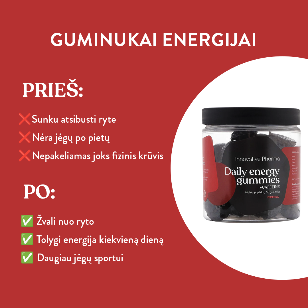 Guminukai energijai su kofeinu (60 guminukų)