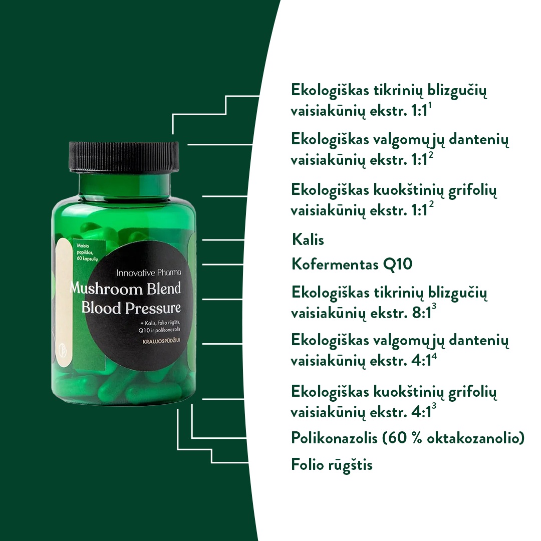Funkcinių grybų mišinys KRAUJOSPŪDŽIUI (60 kaps.)