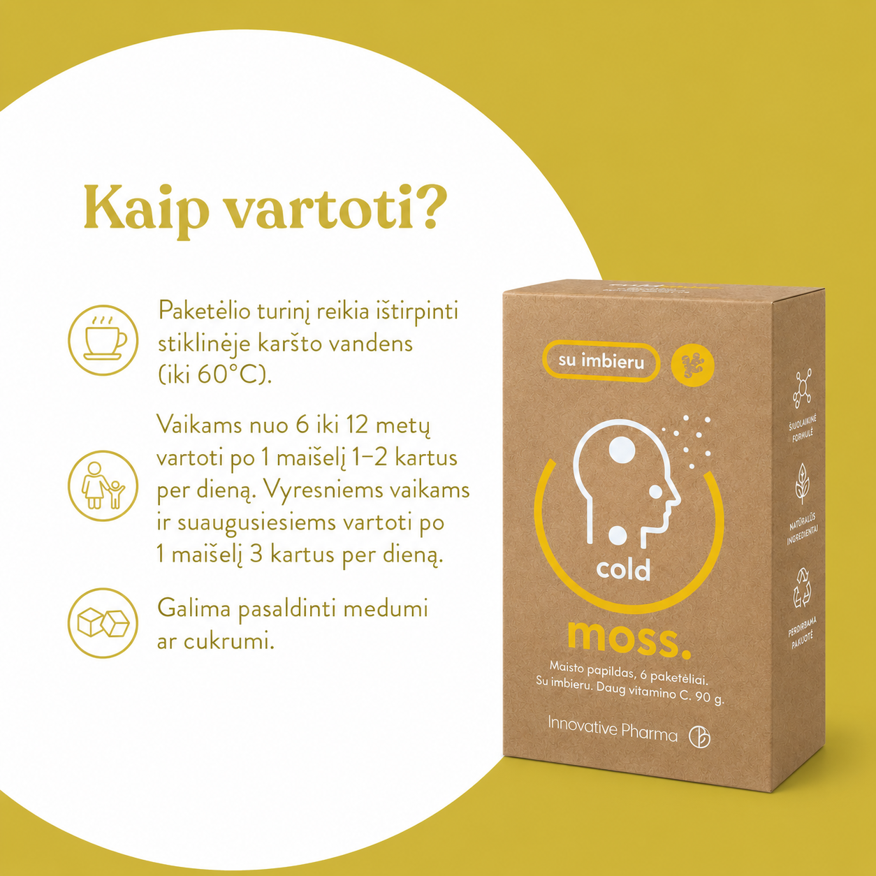 ColdMoss maisto papildas milteliais su imbieru ir vitaminu C (6 vnt.)