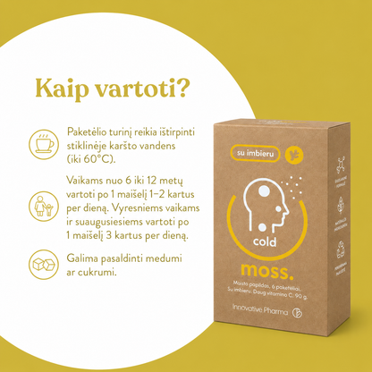 ColdMoss maisto papildas milteliais su imbieru ir vitaminu C (6 vnt.)