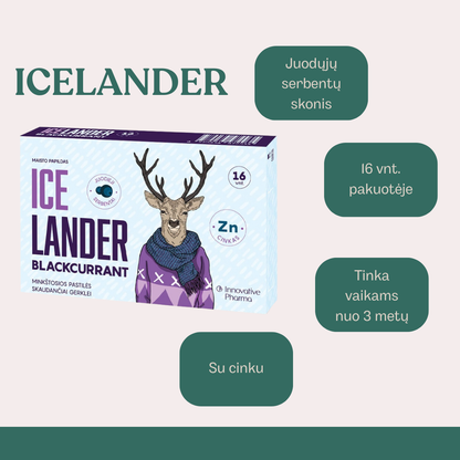 Icelander pastilės juodųjų serbentų skonio (16 vnt.)