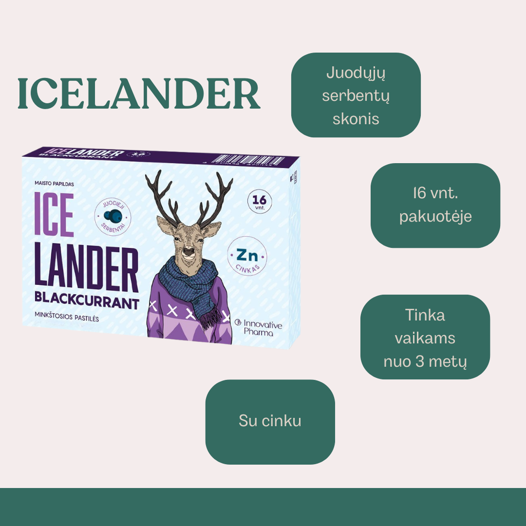 Icelander pastilės juodųjų serbentų skonio (16 vnt.)