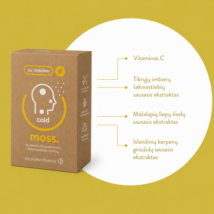 ColdMoss maisto papildas milteliais su imbieru ir vitaminu C (6 vnt.)