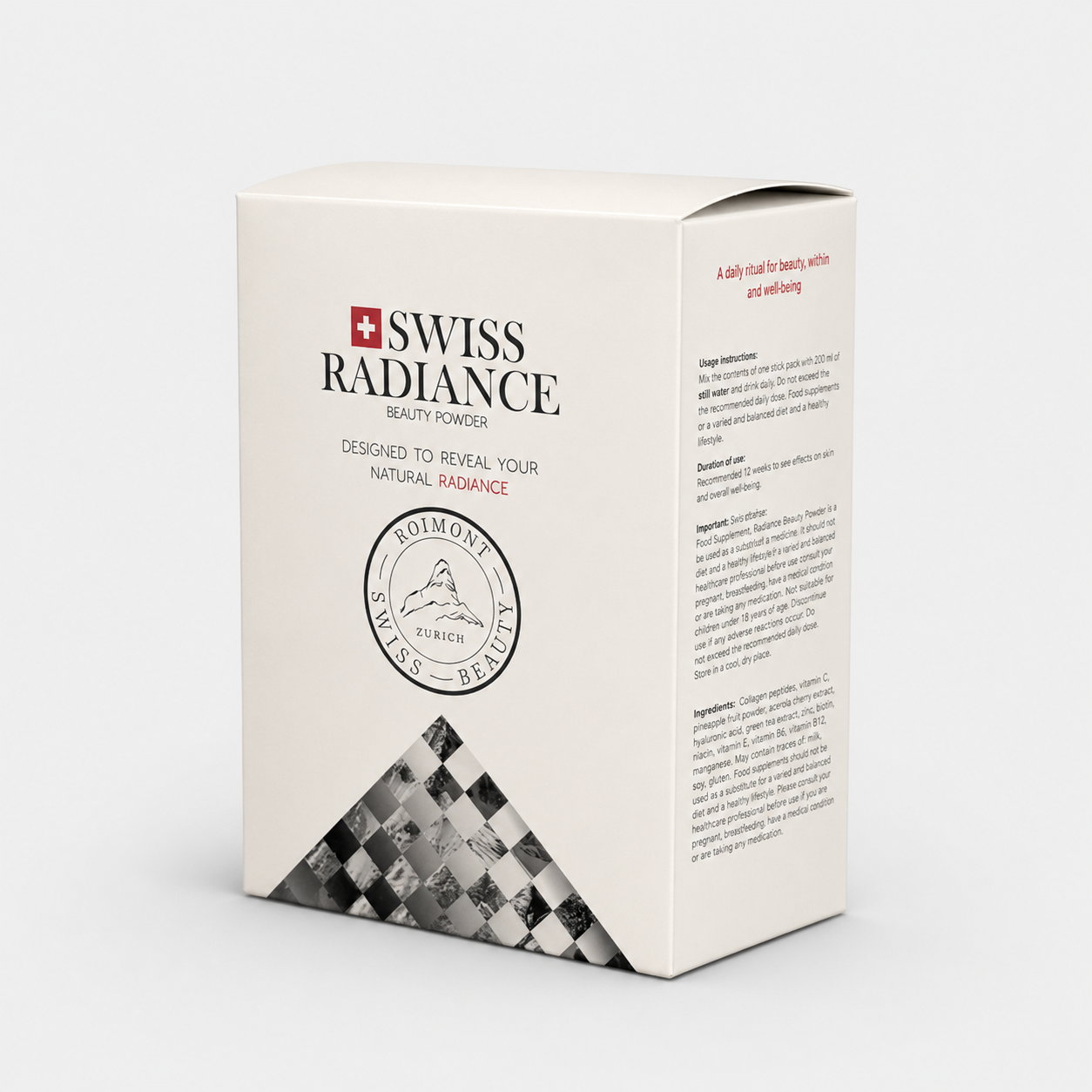 Swiss Radiance milteliai grožio gėrimui su išskirtiniais šveicariškais ekstraktais, vitaminais ir 5000 mg jūrinio kolageno (15 vnt.)