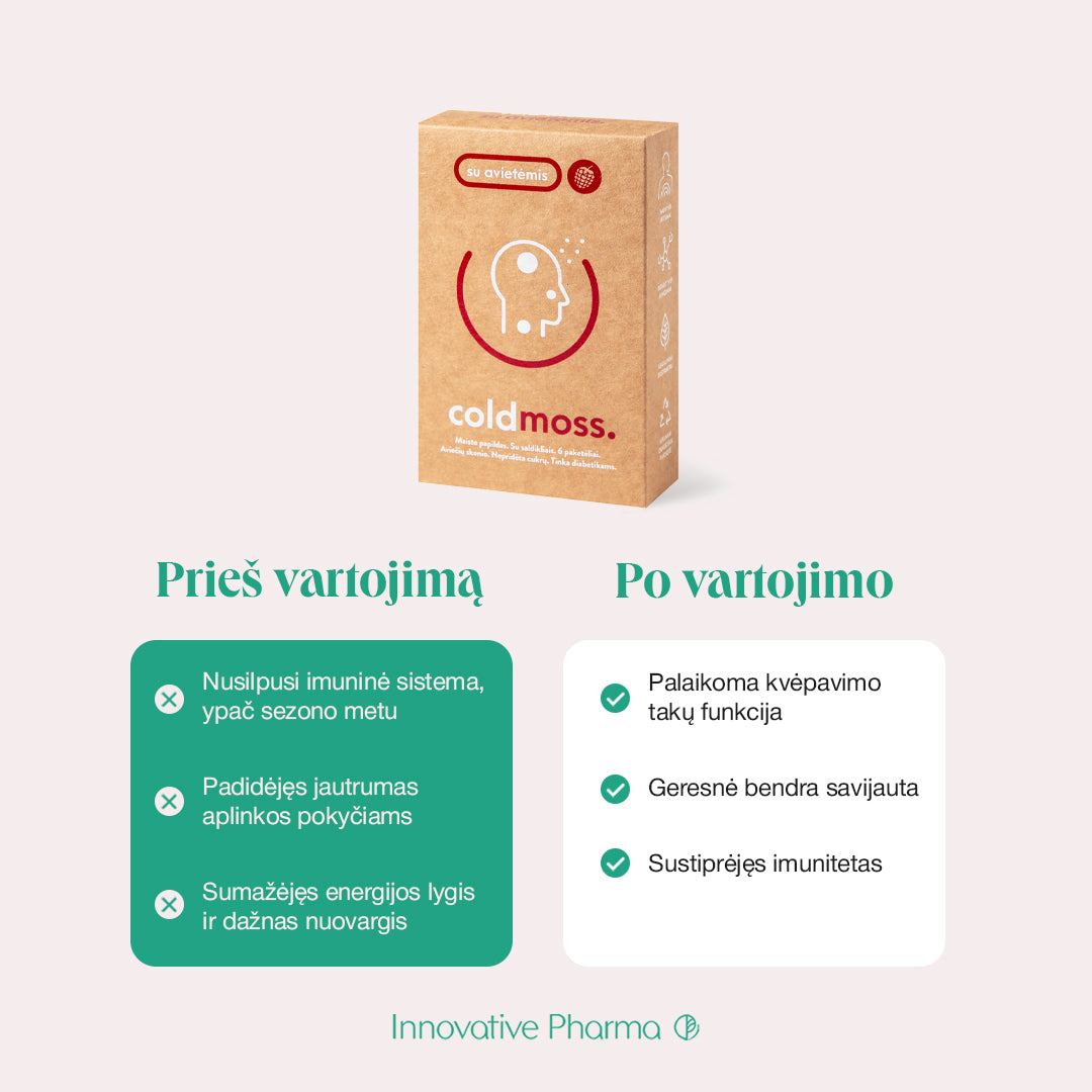 ColdMoss paketėliai su avietėmis ir vitaminu C (6vnt.)