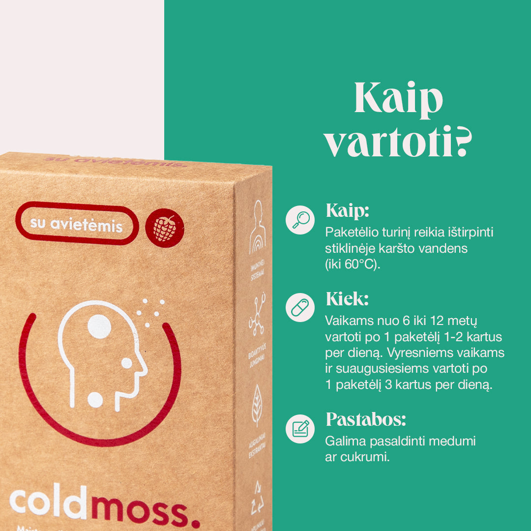 ColdMoss paketėliai su avietėmis ir vitaminu C (6vnt.)