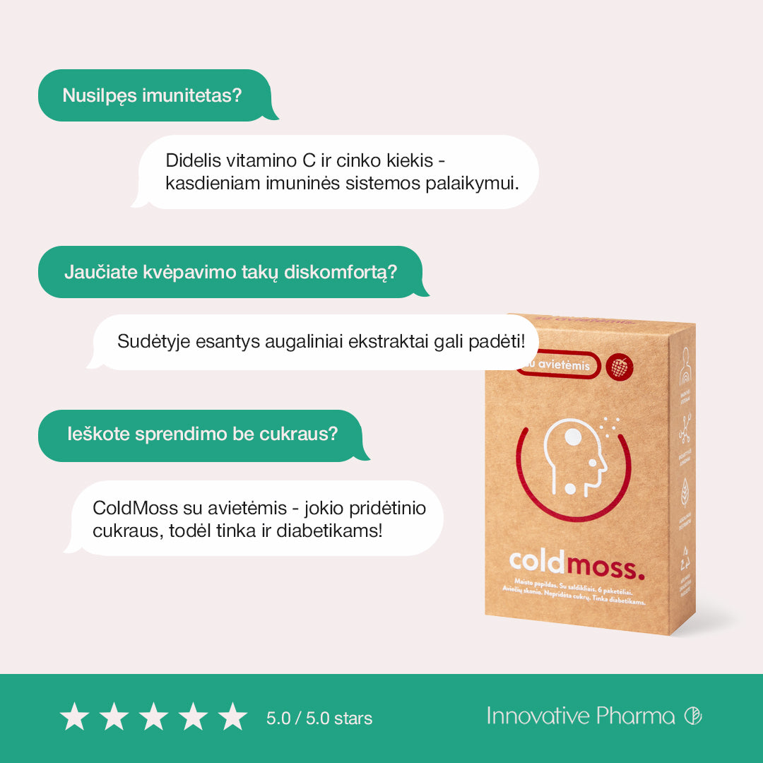ColdMoss paketėliai su avietėmis ir vitaminu C (6vnt.)