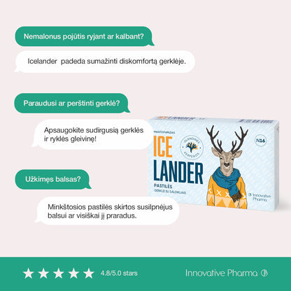 Icelander pastilės skaudančiai gerklei (16 vnt.)