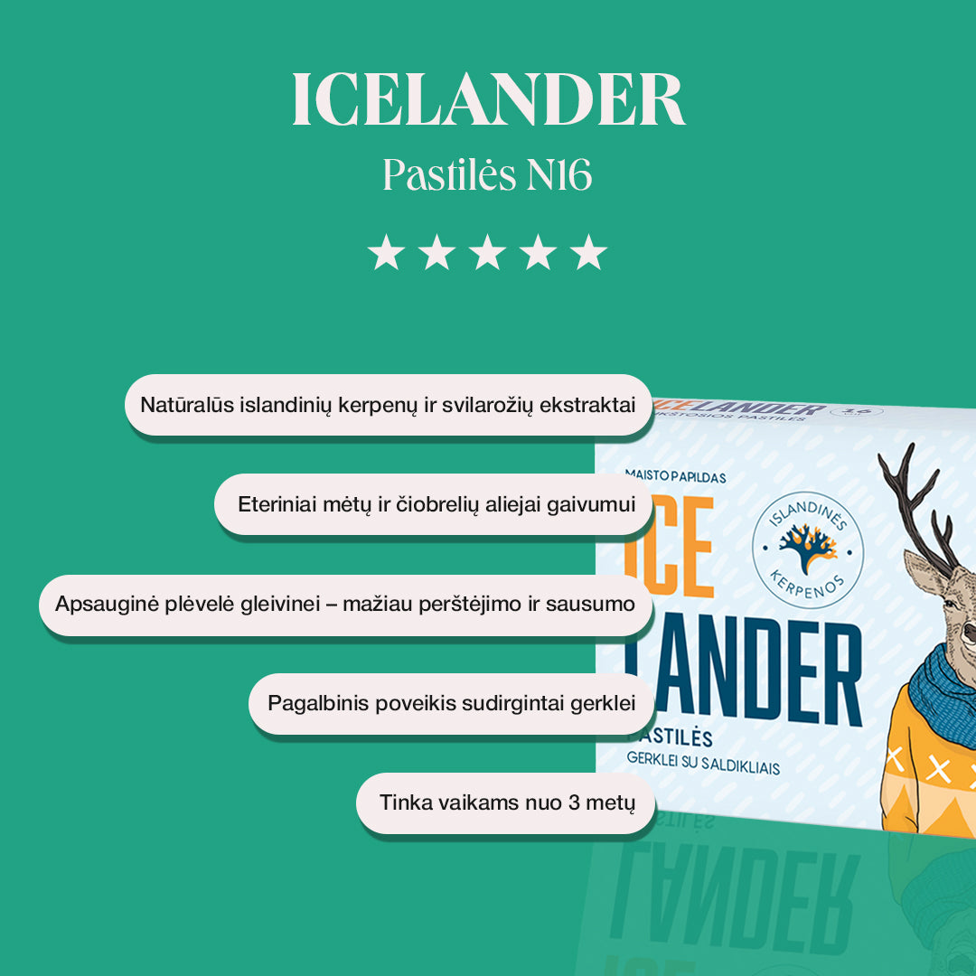 Icelander pastilės skaudančiai gerklei (16 vnt.)