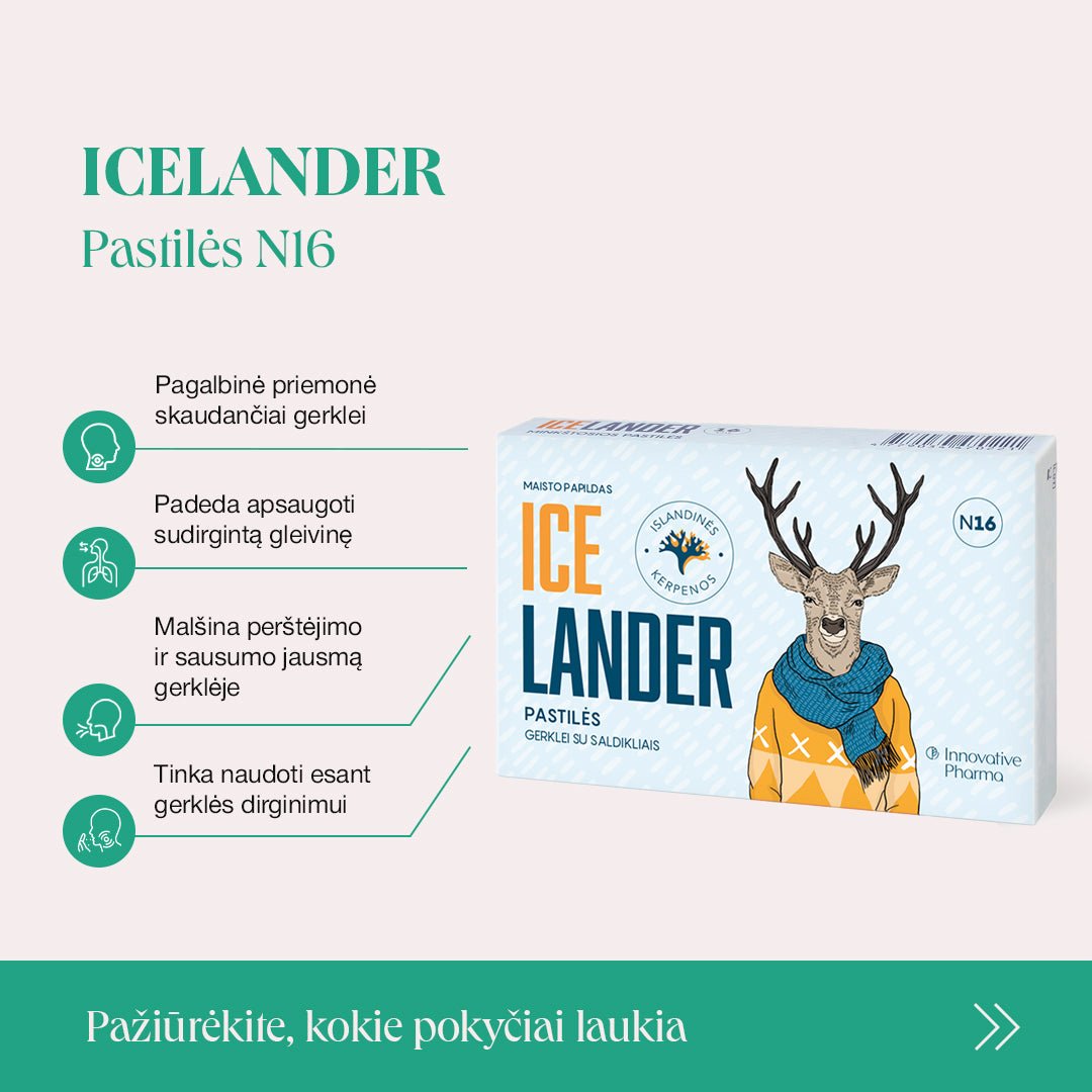 Icelander pastilės skaudančiai gerklei (16 vnt.)