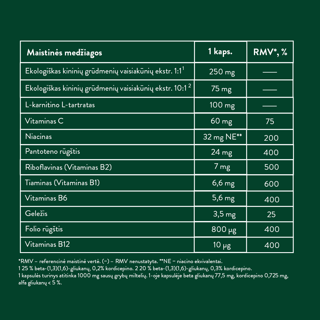 Funkcinių grybų mišinys ENERGIJAI (30 kaps.)